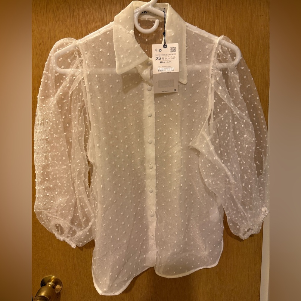 Zara organza blouse with full sleeves in White